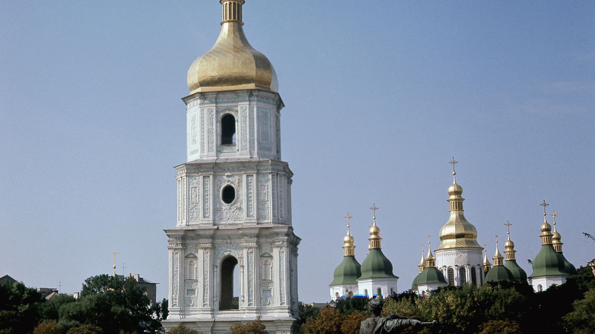 La catedral de Santa Sofía en Kiev, Ucrania, durante los Juegos Olímpicos de 1980.