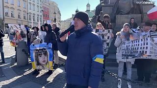 Ukrainian protesters in Krakow, Poland