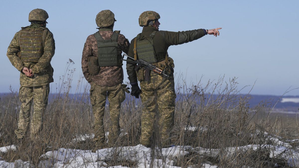 Ukrainische Soldaten in Popasna im Donbas - Februar 2022