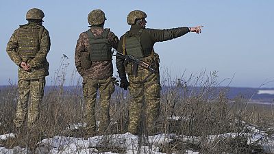 Ukrainische Soldaten in Popasna im Donbas - Februar 2022