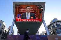 Chinas Präsident Xi Jinping bei einer Live-Übertragung der Eröffnungszeremonie des Nationalen Volkskongresses, 05.03.2022