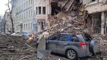 Kharkiv buildings destroyed after airstrike
