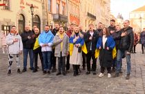The opera singers gathered in central Lviv which was recently the scene of a bombardment against a military base. Up until now Lviv has remained relatively safe.
