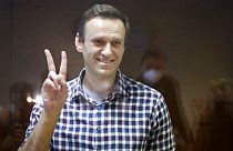 Navalnij 2021 februárjában a moszkvai bíróságon