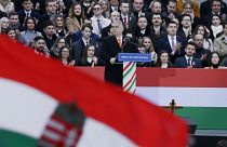 Orbán Viktor miniszterelnök beszédet mond a Kossuth téren rendezett állami ünnepségen az 1848-49-es forradalom és szabadságharc kitörésének évfordulóján, 2022. március 15-én