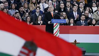 Orbán Viktor miniszterelnök beszédet mond a Kossuth téren rendezett állami ünnepségen az 1848-49-es forradalom és szabadságharc kitörésének évfordulóján, 2022. március 15-én