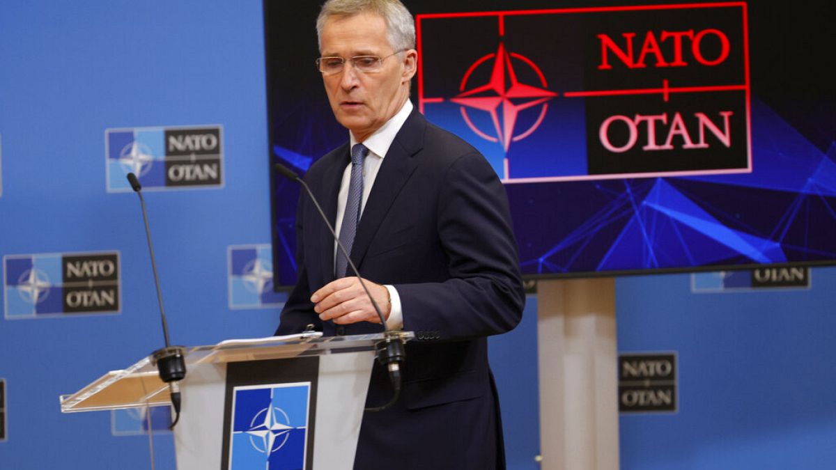 NATO Secretary General Jens Stoltenberg arrives for a media conference at NATO headquarters in Brussels