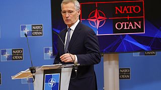 NATO Secretary General Jens Stoltenberg arrives for a media conference at NATO headquarters in Brussels