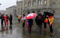 People protest  against COVID-19 restrictions in Bern in November.