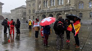 People protest  against COVID-19 restrictions in Bern in November.