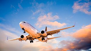 A plane at sunset 