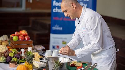 Live cooking demonstration by chef Charles Soussin at the France pavilion