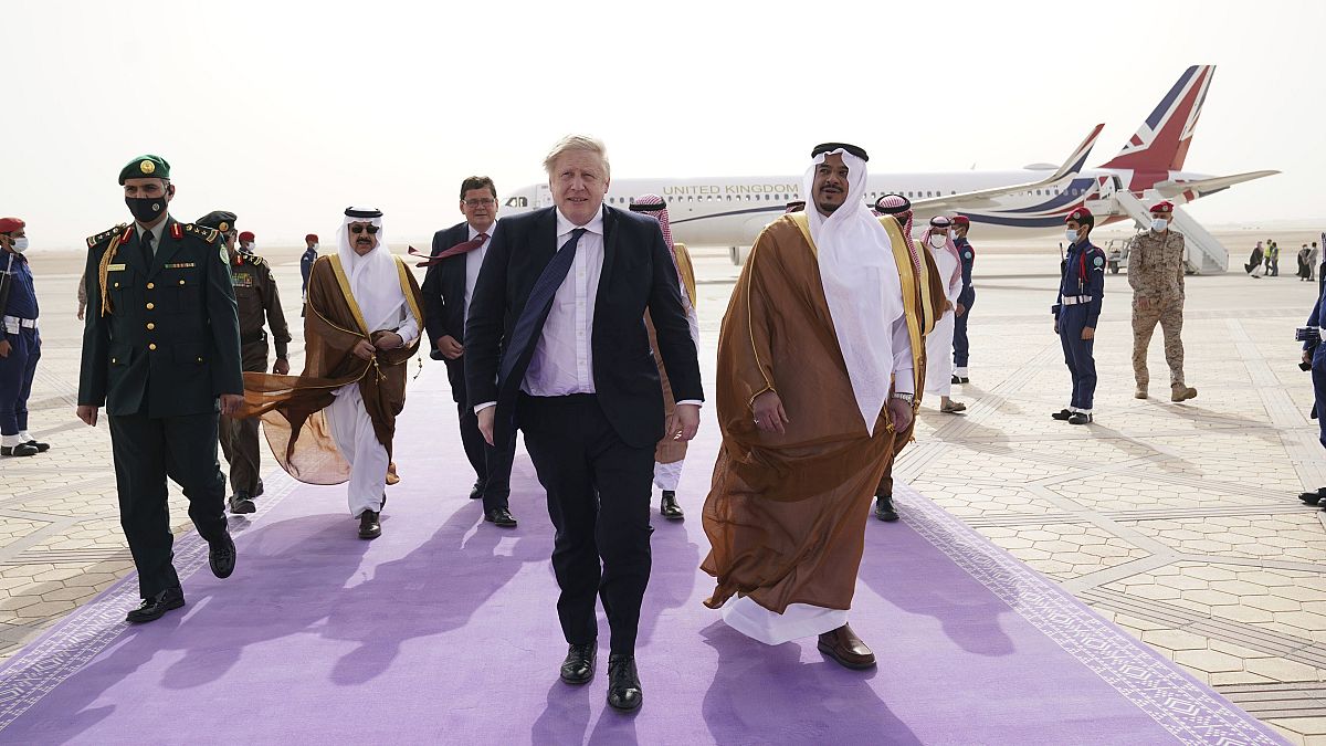 رئيس الوزراء البريطاني بوريس جونسون يصل الرياض، المملكة العربية السعودية