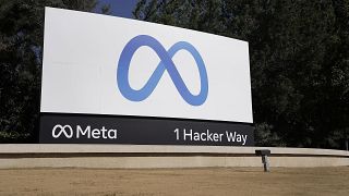 Facebook's Meta logo sign is seen at the company headquarters in California.