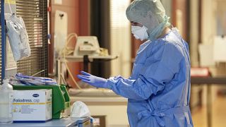 A nurse pictured in the intensive care unit at the Westerstede Clinical Center in Germany.