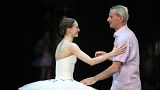 Olga Smirnova speaks to the ballet director of the Bolshoi Theater Makhar Vaziev during a rehearsal in the Bolshoi Theater in Moscow in 2019