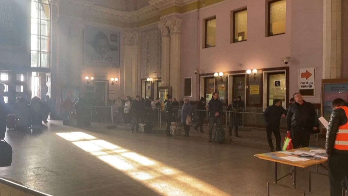Passengers at the railway station in Lviv, Ukraine, on March, 17, 2022.