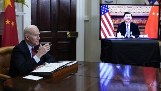 El presidente, Joe Biden, se reunión virtualmente con el presidente chino Xi Jinping desde la Sala Roosevelt de la Casa Blanca en Washington, el 15 de noviembre de 2021.