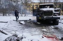 a destroyed Russian military vehicle, Ukraine