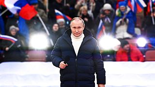 A Krím-félsziget elcsatolásáról tartott népszavazás nyolcadik évfordulójára rendezett koncerten Putyin elnök is beszédet mondott