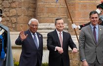 António Costa, Mario Draghi e Pedro Sánchez juntos em Roma