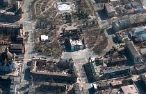 The aftermath of the Russian airstrike on the Mariupol Drama theatre and the area around it, in a satellite photo provided on Saturday, March 19, 2022.