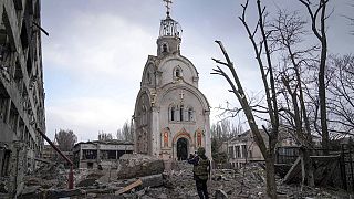 Kirche im umkämpften Mariupol am 10. März 2022.