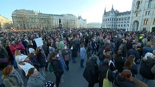 Protesta de profesores en Budapest