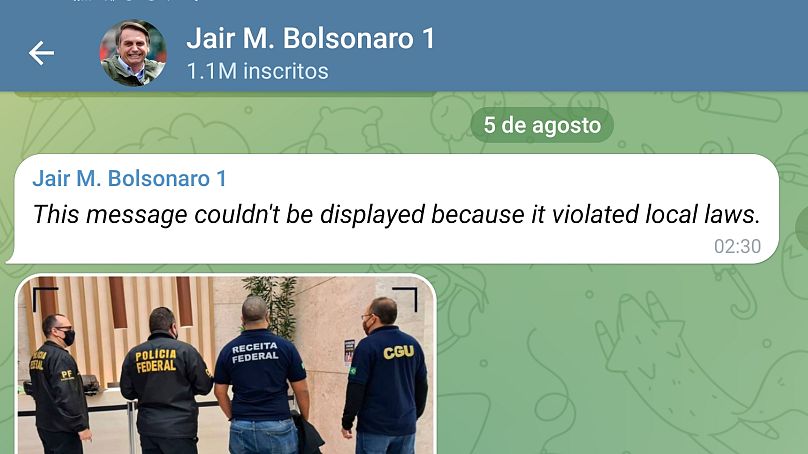 Captura de écrã de mensagem na Telegram