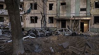 Kijev egyik rommá bombázott lakónegyede, 2022. március 20.