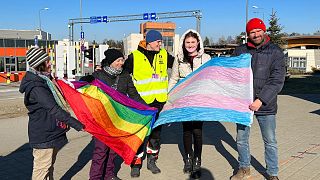 Joanne with some of the activists that helped her cross the Polish border. 