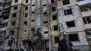 Zerstörtes Gebäude in Satoya bei Kiew