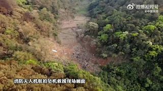 Aerial shot crash site in a mountainous region in southern China.