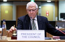 Josep Borrell na abertura do encontro de chefes da diplomacia da UE em Bruxelas