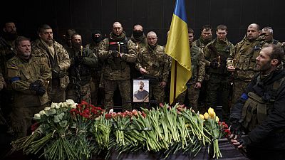 تصاویری از مراسم تشییع پیکر یکی از سربازان ارتش اوکراین در کی‌يف