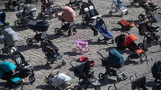 An installation in the centre of Lviv provides a stark reminder of the families who have been shattered by Russia's invasion