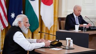 Hindistan Başbakanı Narendra Modi (sol), ABD Başkanı Joe Biden, Quad Zirvesi kapsamında Beyaz Saray'da bir araya gelmişti (24 Eylül 2021)