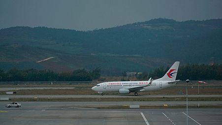 A China Eastern Airlines plane taxis on a runway at Kunming Changshui International Airport, where MU5735 was destined before the crash.