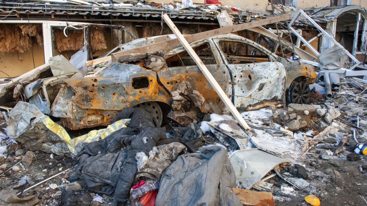 Car destroyed by shelling in Kharkiv
