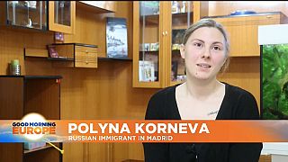 Russian expat Polyna Korneva, who lives with her Ukrainian partner Vadym Kyrylyuk in Madrid