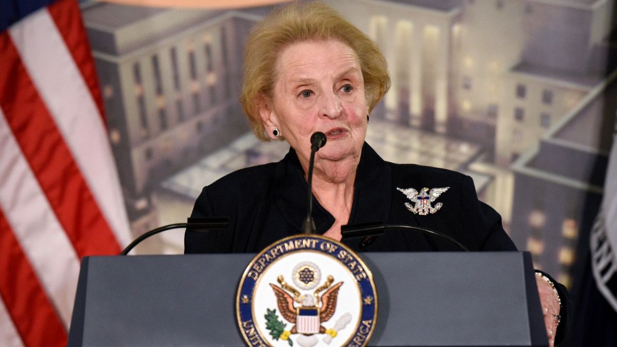 Former Secretary of State Madeleine Albright speaks at a reception at the State Department in Washington, Jan. 10, 2017. 