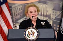 Former Secretary of State Madeleine Albright speaks at a reception at the State Department in Washington, Jan. 10, 2017. 