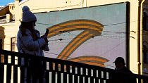 The letter 'Z' is pictured on an advertisement screen in St. Petersburg.