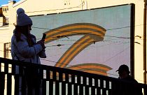 The letter 'Z' is pictured on an advertisement screen in St. Petersburg.