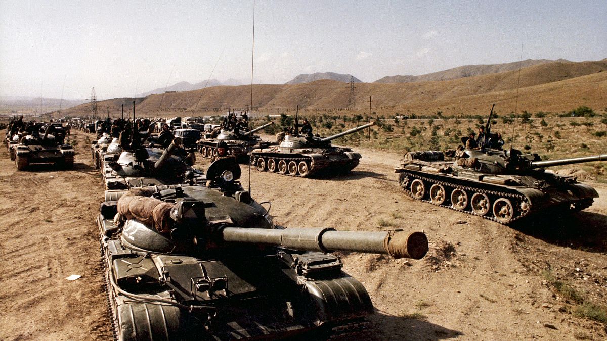 This picture taken in the mid-80s shows a part of the Soviet troops pull-out from Afghanistan.