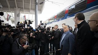Orbán Viktor miniszterelnök és Alekszandar Vucic szerb államfő a Budapest-Belgrád vasútvonal Belgrád és Újvidék közötti szakaszának felavatásán