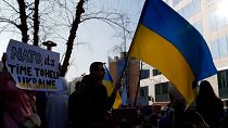 Demonstrations for Ukraine outside the European Commission in Brussels.