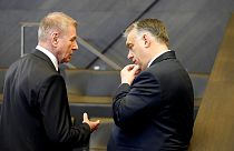 Orbán Viktora a NATO brüsszeli központjában 2022. március 24-én, csütörtökön