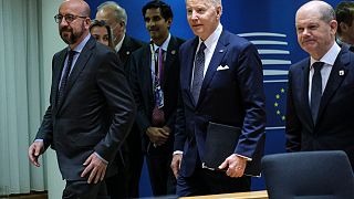Les présidents du Conseil européen, des Etats-Unis et le chancelier allemand (de gauche à droite)