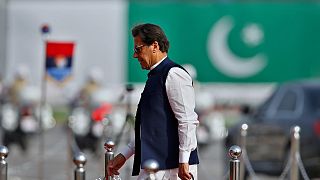 رئيس الوزراء الباكستاني عمران خان يصل لحضور عرض عسكري في إسلام أباد، باكستان.